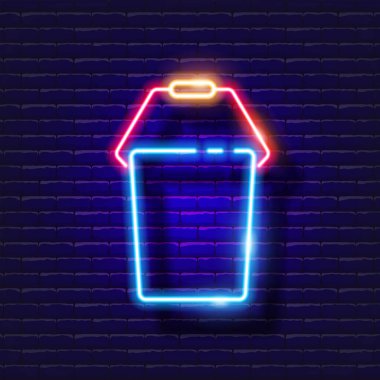 Kova neon ikonu. Bahçıvanlık ve tarım kavramı. Tasarım, web sitesi, tabela, pano, reklam için vektör işareti