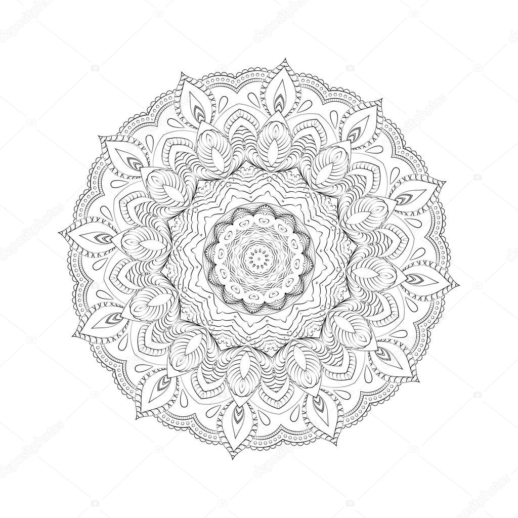 Round mandala for Design Coloring book page antistress.