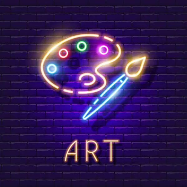 Art Palette Neon Sign Drawing Lesson Glowing Icon Vector Illustration — Stock Vector