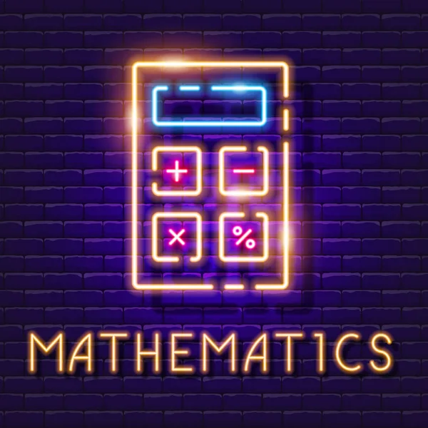 计算器霓虹灯标志 数学课横幅 — 图库矢量图片