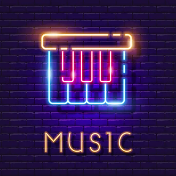 Piano Vector Neon Sign Music Lesson Glowing Icon — Stock Vector