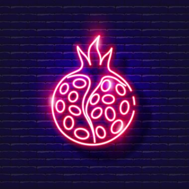 Pomegranate for Rosh Hashanah neon sign. Vector illustration Jewish New Year