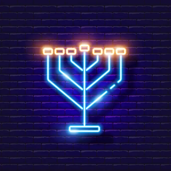 Menorah Neon Sign Vector Illustration Design Jewish Culture — Vector de stock