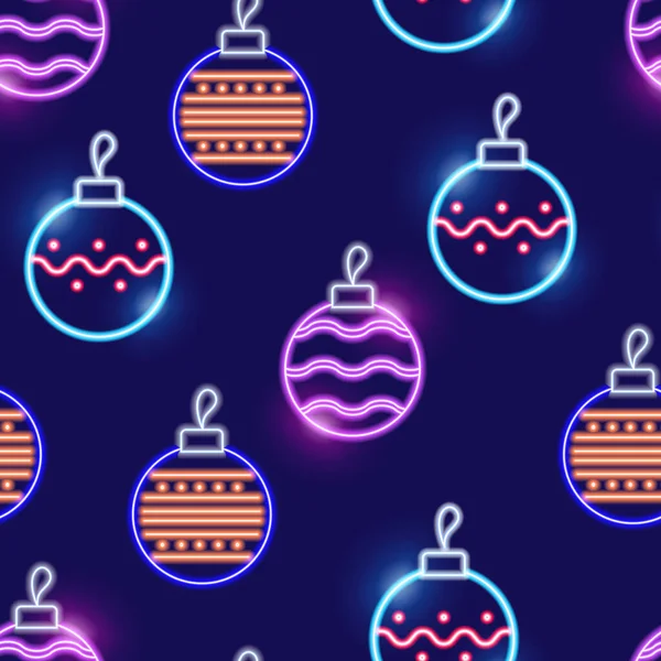 Christmas Balls Neon Seamless Pattern New Year Vector Illustration Design —  Vetores de Stock