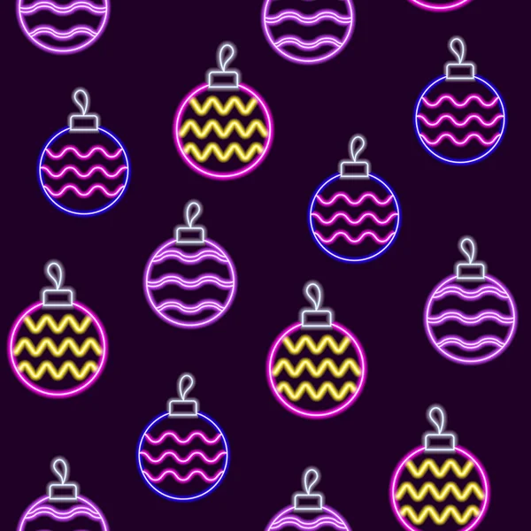 Christmas Balls Neon Seamless Pattern New Year Vector Illustration Design —  Vetores de Stock