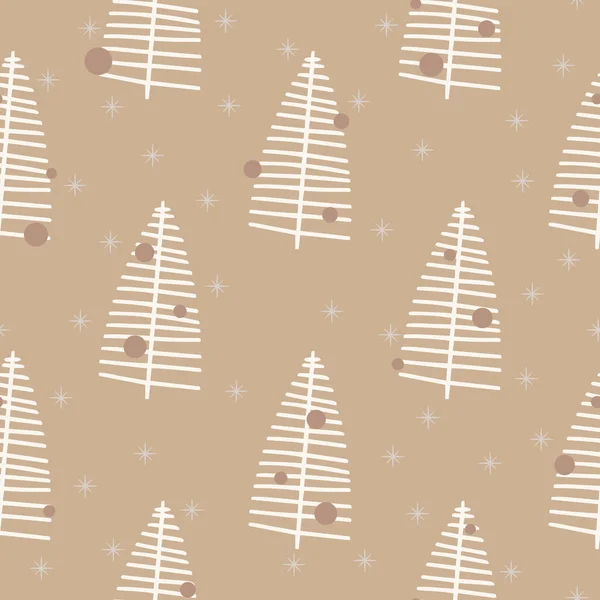 クリスマスツリーと雪の結晶シームレスなパターン 新年ベクトルイラスト — ストックベクタ