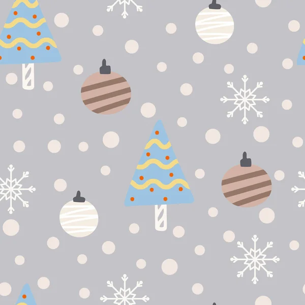 Árbol Navidad Patrón Sin Costuras Copo Nieve Año Nuevo Ilustración — Vector de stock