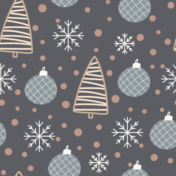 Χριστουγεννιάτικο Δέντρο Και Νιφάδες Χιονιού Χωρίς Ραφή Μοτίβο Νέο Έτος — Διανυσματικό Αρχείο