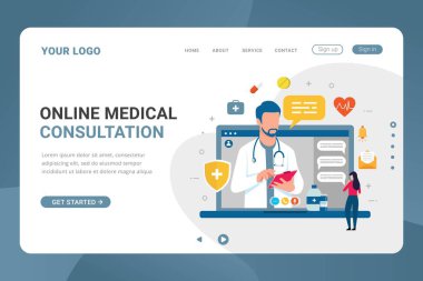 İniş sayfası şablonu çevrimiçi doktor danışmanlığı dizüstü bilgisayar ekranında