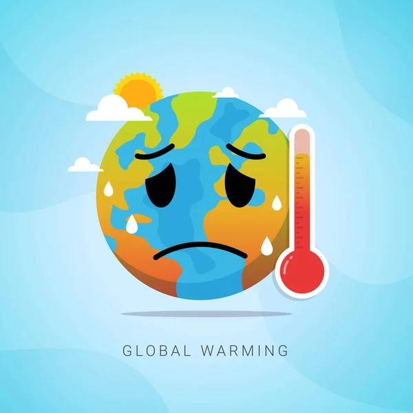 温度計ベクトル図で地球温暖化温度上昇地球 — ストックベクタ