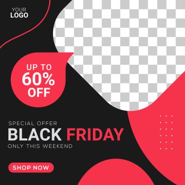 Kara Cuma indirimli sosyal medya paketi şablon vektör grafiği