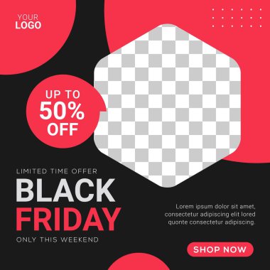 Kara Cuma indirimli sosyal medya paketi şablon vektör grafiği