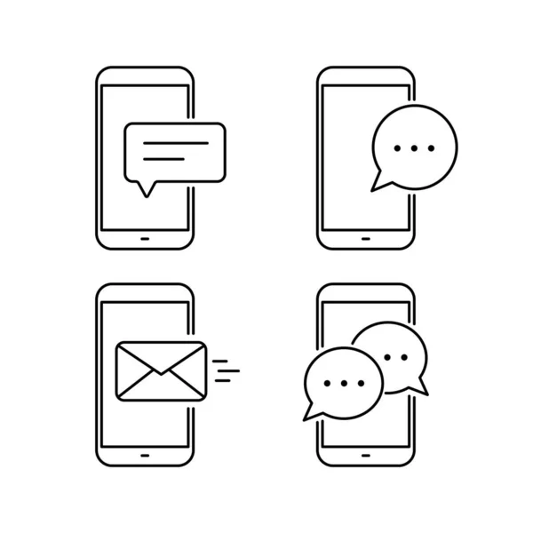 Mobile Téléphone Notification Message Ligne Icône Vectoriel Graphique — Image vectorielle