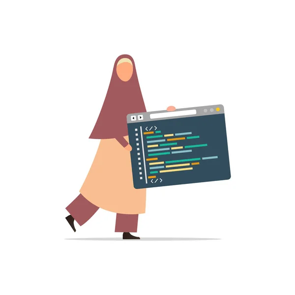 Desenvolvedor Web Feminino Criando Desenvolvimento Código Programa Software — Vetor de Stock