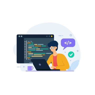 Programmer working on web and application development on computers clipart svg vector 