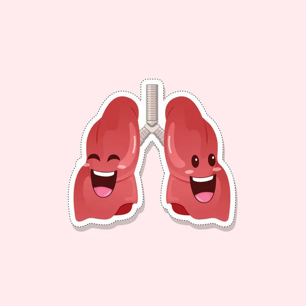 かわいい肺面白い人間の内臓ステッカーベクトルイラスト — ストックベクタ