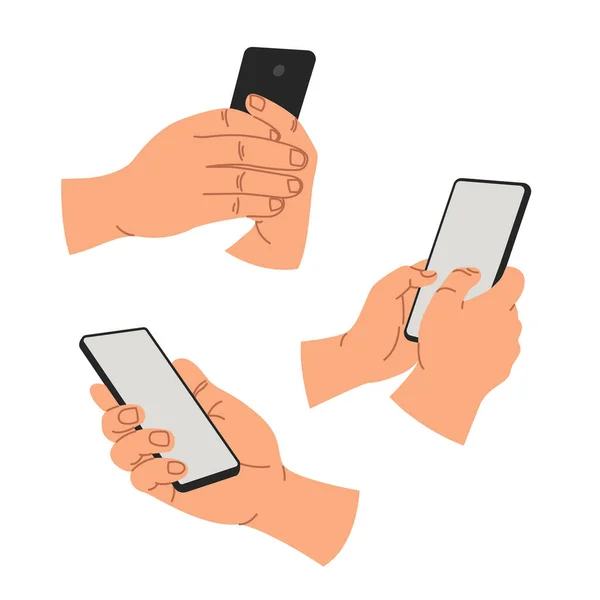 Hand Holding Smartphone Mobile Device Vector Illustration — Stock Vector