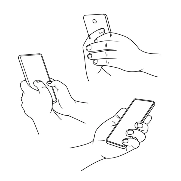 Handheld Smartphone Doodle Hand Getekend Vector Illustratie — Stockvector