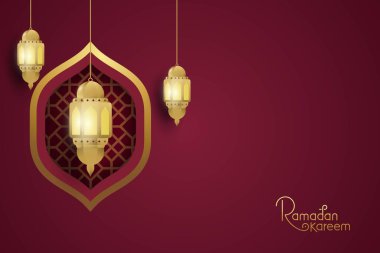 Harfli tipografi vektörü illüstrasyonlu Ramazan kareem tebrik kartı