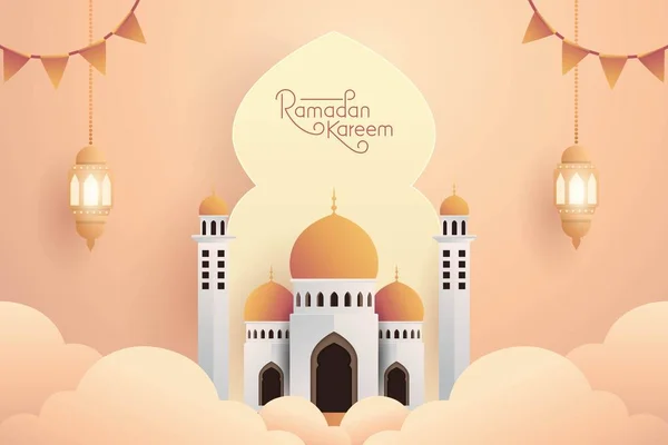 Carte Vœux Ramadan Kareem Avec Illustration Vectorielle Typographique — Image vectorielle