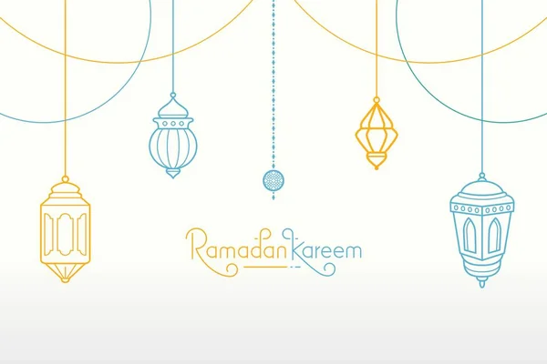 Ramadan Kareem Wenskaart Met Lantaarn Outline Stijl Vector Illustratie — Stockvector