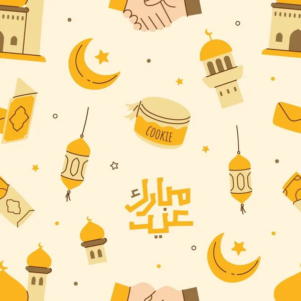 Eid Mubarak Doodle Αδιάλειπτη Μοτίβο Διανυσματική Απεικόνιση — Διανυσματικό Αρχείο