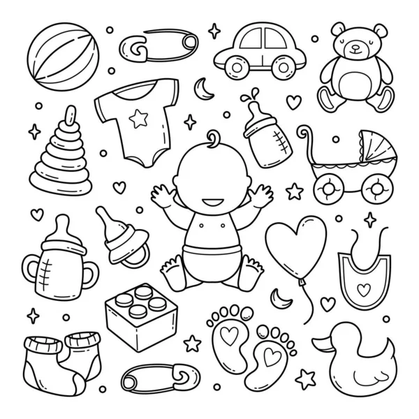 Baby Accessories Doodle Hand Drawn Vector Clip Art Objects — Stockvektor