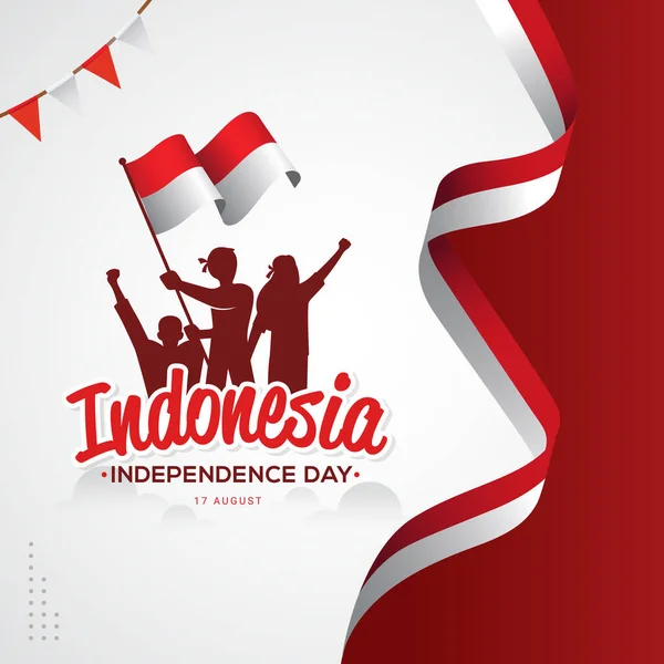August Happy Indonesia Independence Day Greeting Card Translate Indonesian Happy - Stok Vektor
