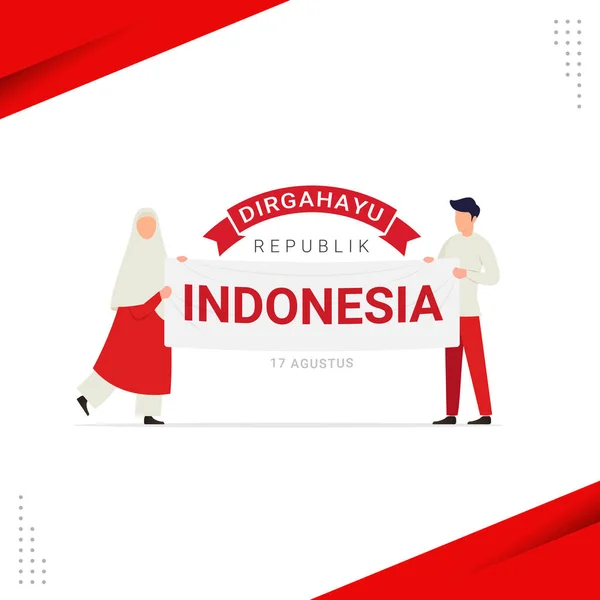 Agosto Feliz Tarjeta Felicitación Del Día Independencia Indonesia Traducir Del — Vector de stock