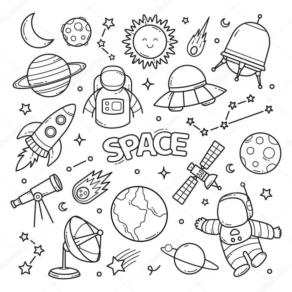 Space doodle hand drawn vector clip art objects illustration