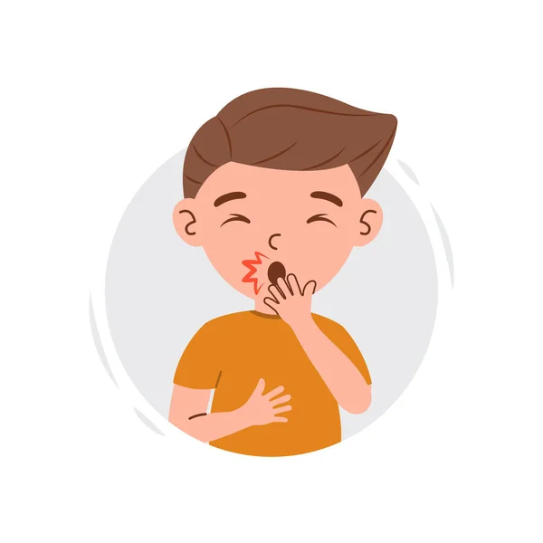 Flu Disease Signs Symptoms Kid Boy Character Cartoon Kid Boy — Vector de stock