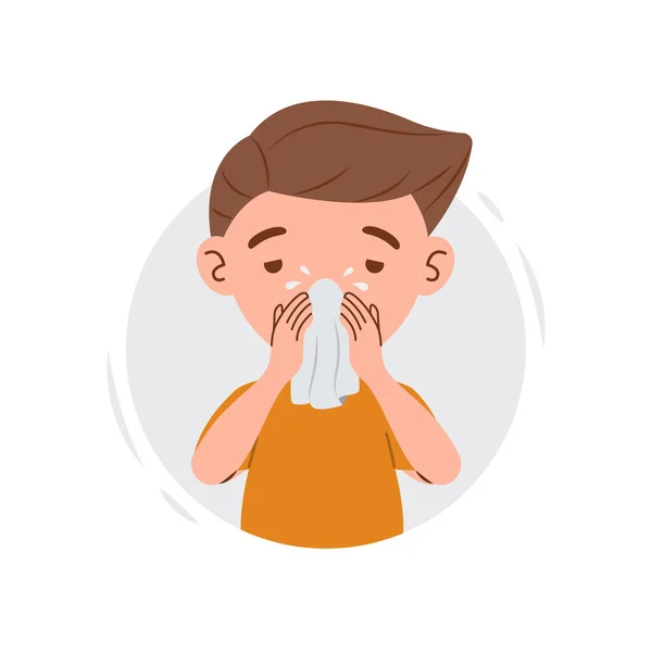 Flu Disease Signs Symptoms Kid Boy Character Cartoon Kid Boy — Wektor stockowy