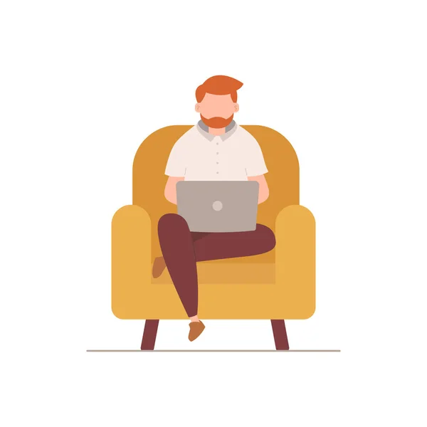 Happy Person Using Laptop Working Internet Home Vector Illustration — Image vectorielle
