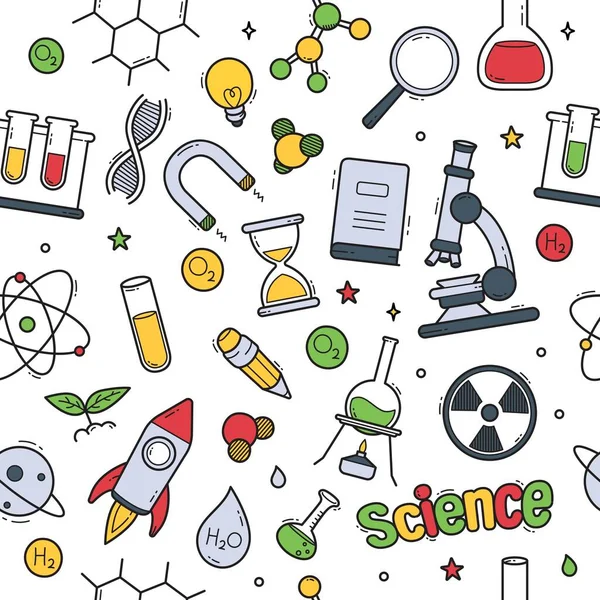 Science Doodle Seamless Pattern Wallpaper Vector Illustration — Stok Vektör