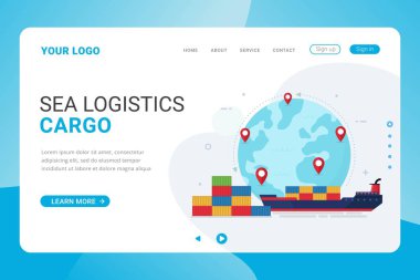 İniş sayfası şablonu okyanus kargo lojistik servis tasarımı kavramı