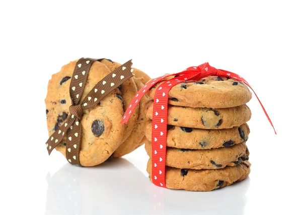 Soubory cookie, zdobené stuhy — Stock fotografie