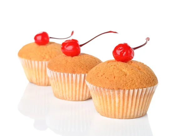 Muffins decorated with cherry — Stock Photo, Image