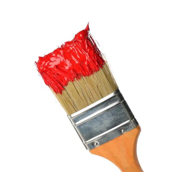 Brush with bright red paint — Stock Photo, Image