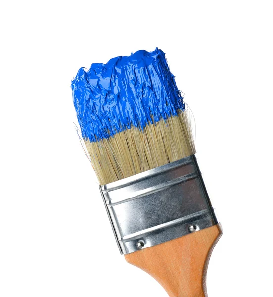 Brush with bright blue paint — Stock Photo, Image