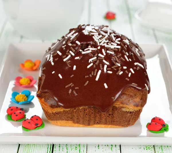 Chocolate cake decorated with icing — Stock Photo, Image