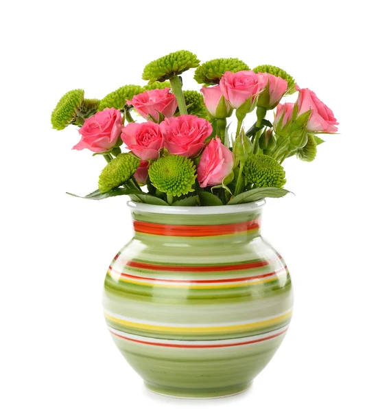 Fiori in vaso su fondo bianco — Foto Stock