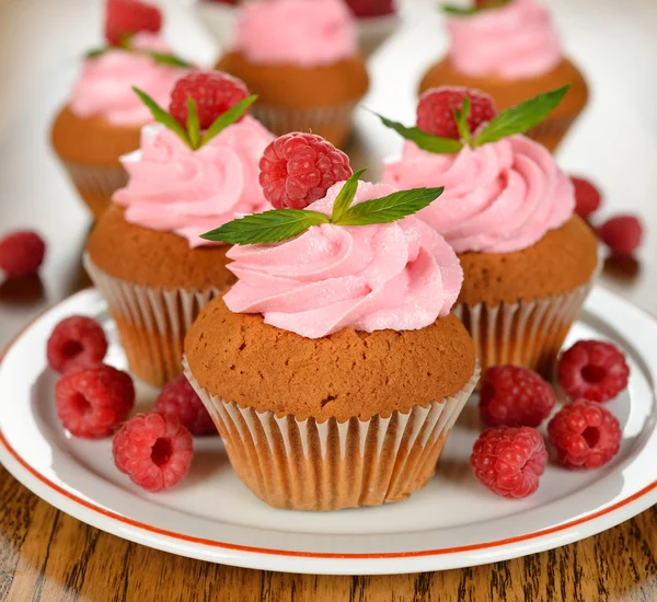 Raspberry cupcakes — Stock Photo, Image