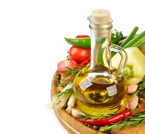 Olive oil, vegetables and spices — Stock Photo, Image