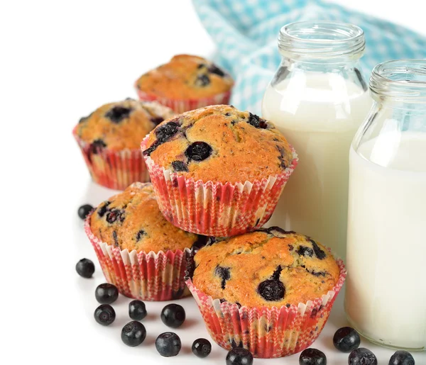 Blaubeer-Muffins und Milch — Stockfoto