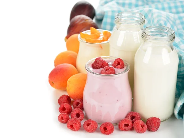 Fruit, yogurt and milk — Stock Photo, Image