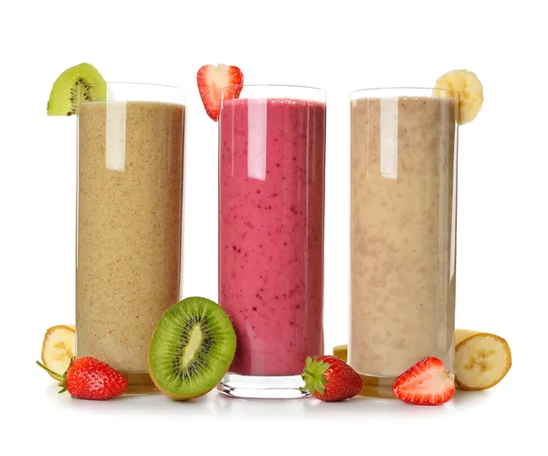 Smoothies jordgubb, banan och kiwi — Stockfoto