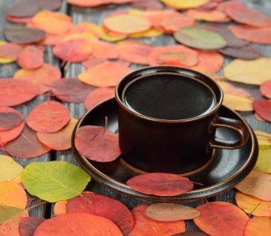 kahve ve sonbahar yaprakları