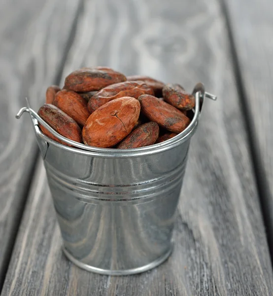 Fagioli di cacao in un secchio — Foto Stock