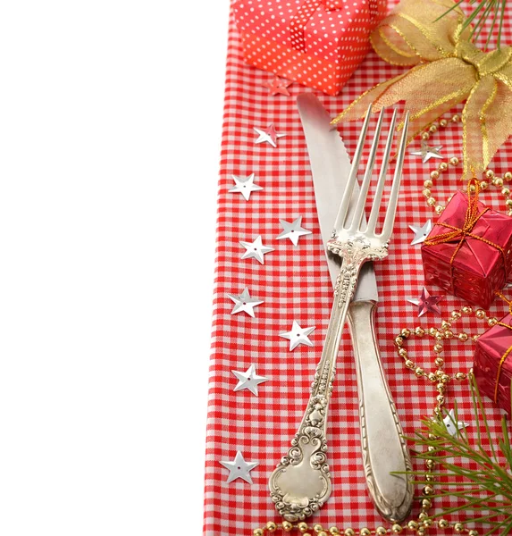 Cutlery and red napkin — Stock Photo, Image