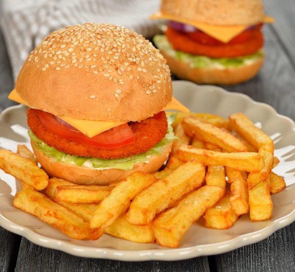 Burger with fries — Stock Photo, Image